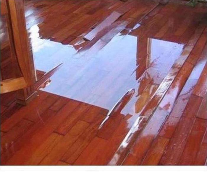 water covering buckling floorboards